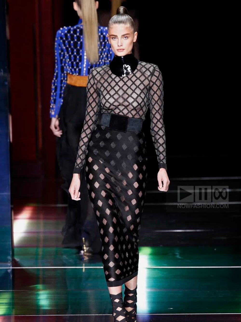 Balmain Black Sheer Diamond Mesh Skirt